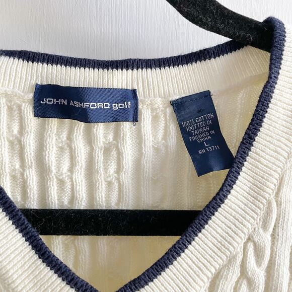 John Ashford Golf Sweater Vest Men’s Large Yellow Cableknit Cotton - Picture 2 of 3